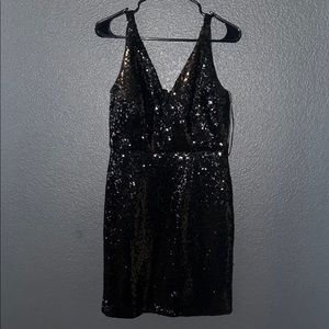 Black Sequin Backless Mini Dress